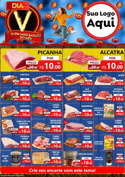 Modelo de Encarte para Encarte A4 Vertical com o tema Dia V - O Dia Mais Barato Do Mês para Açougue