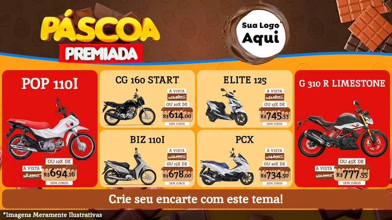 Modelo de TV para TV Horizontal com o tema Páscoa Premiada para Concessionaria de Motos