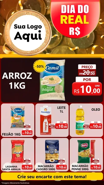 Modelo de Rede Social para Stories com o tema Dia do Real para Supermercado