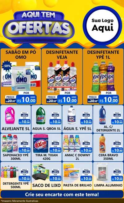 Modelo de Encarte para Encarte Grande com o tema Aqui Tem Ofertas para Produtos de Limpeza