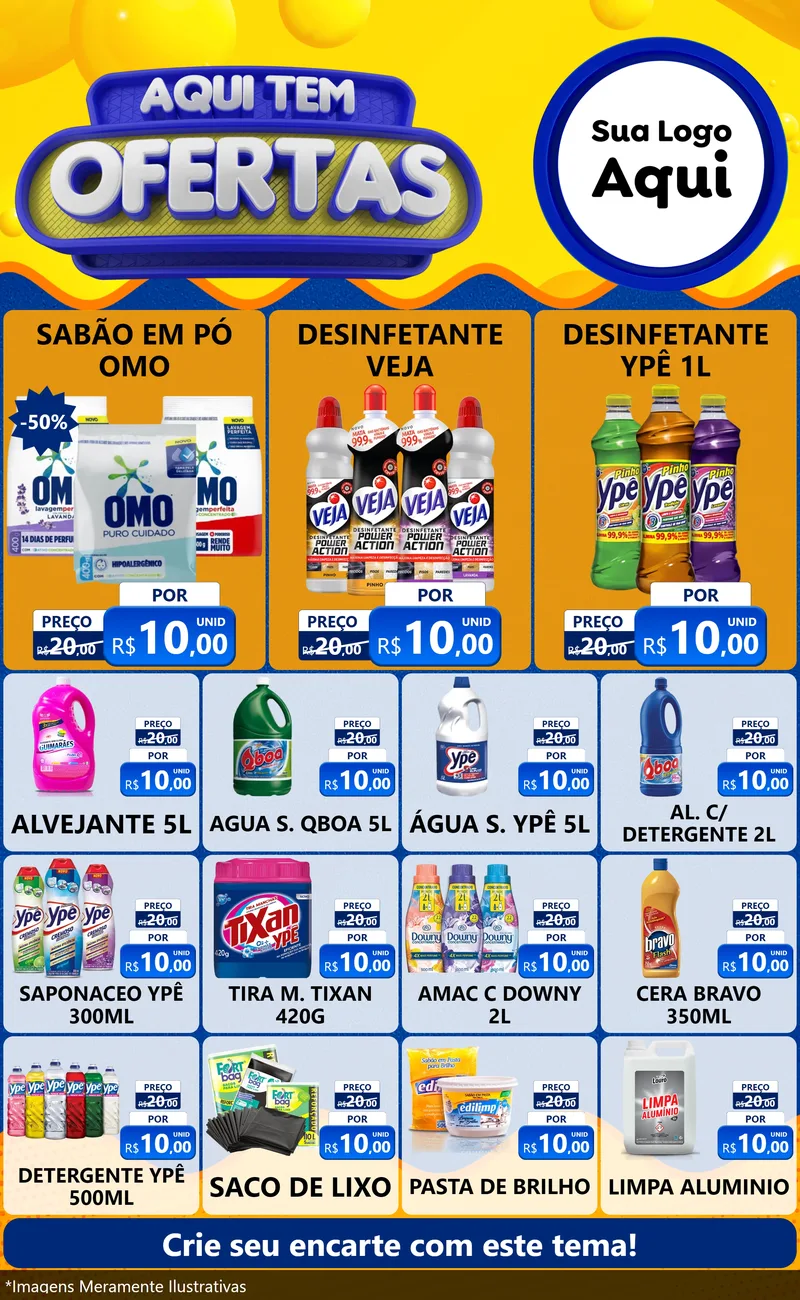 Modelo de Encarte para Encarte Grande com o tema Aqui Tem Ofertas para Produtos de Limpeza