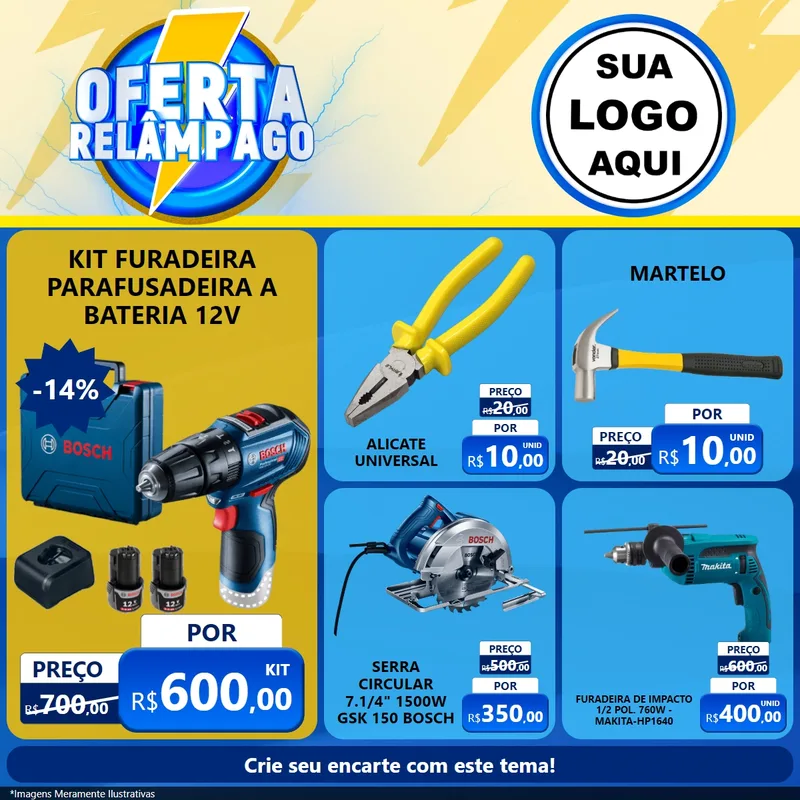 Modelo de Rede Social para Feed Facebook com o tema Oferta Relâmpago para Maquinas e Ferramentas