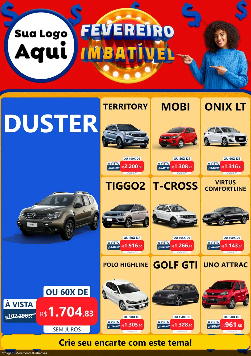 Modelo de Encarte para Encarte A4 Vertical com o tema Fevereiro Imbatível para Concessionaria de Carros
