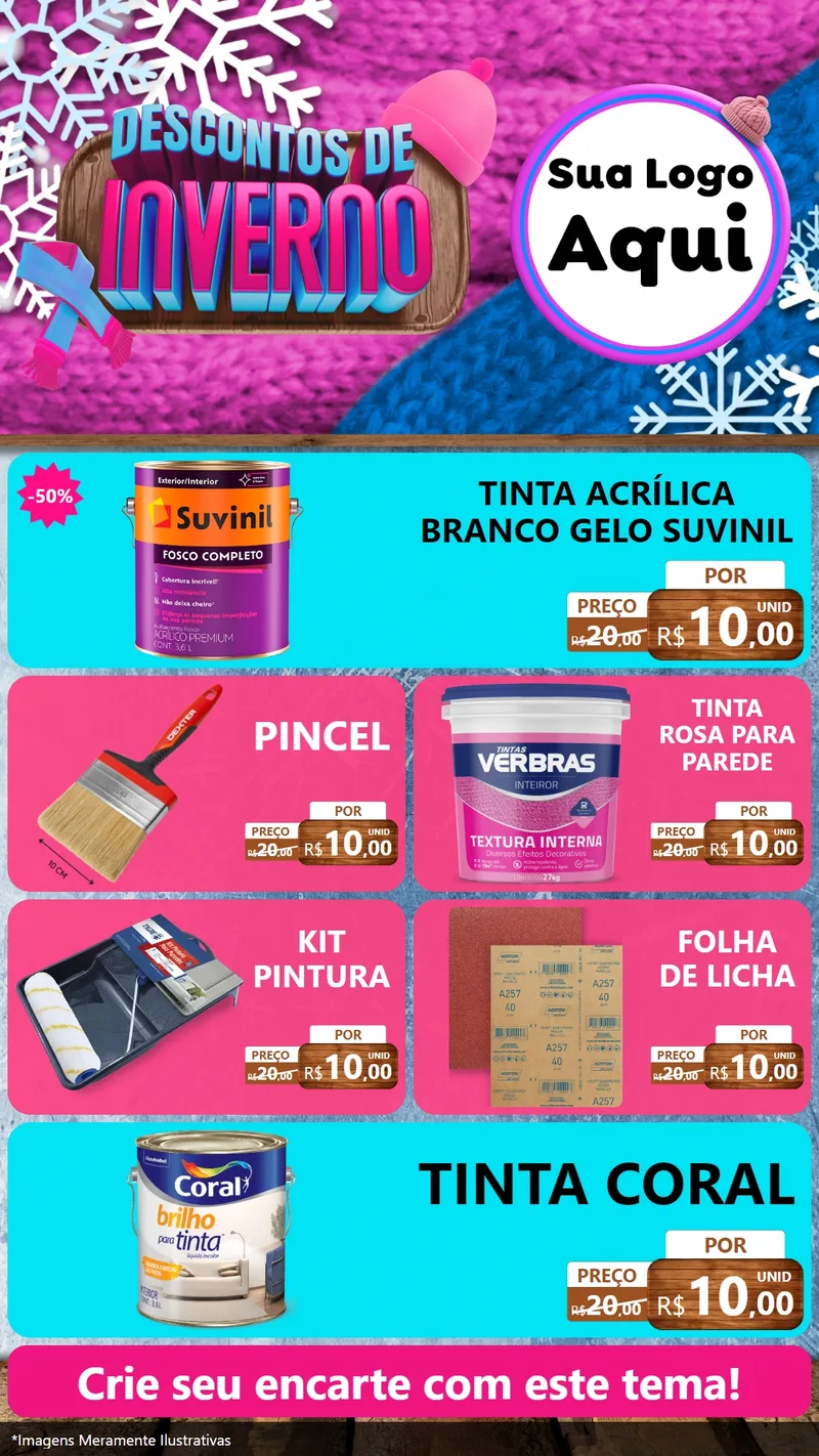 Modelo de TV para TV Vertical com o tema Descontos de Inverno para Tintas e Ferramentas