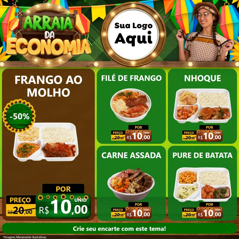 Modelo de Rede Social para Feed Facebook com o tema Arraiá de Economia para Restaurante