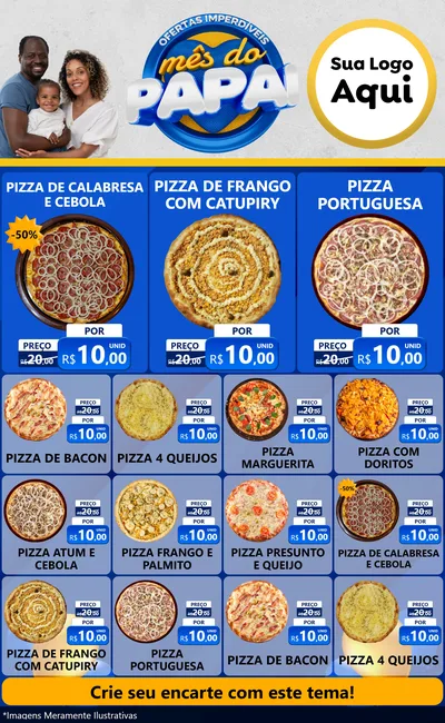 Modelo de Encarte para Encarte Grande com o tema Ofertas Imperdíveis Mês Do Papai para Pizzaria