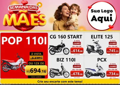 Modelo de Encarte para Encarte A4 Horizontal com o tema Semana das Mães para Concessionaria de Motos