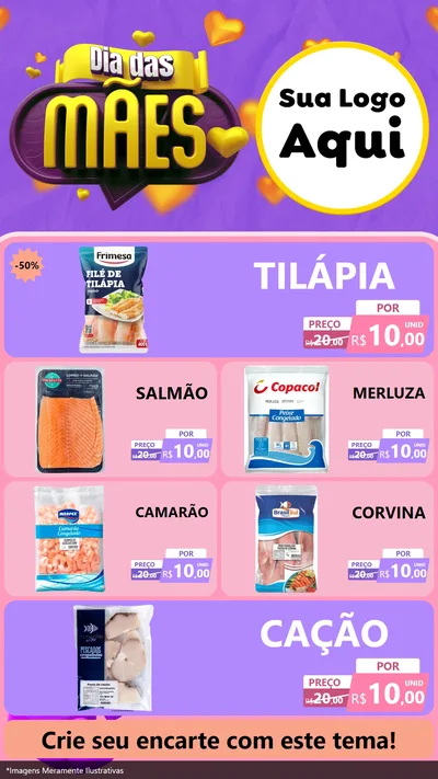 Modelo de TV para TV Vertical com o tema Dia das Mães para Peixaria