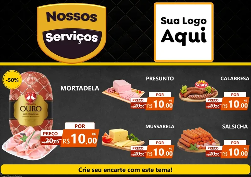 Modelo de Encarte para Encarte A4 Horizontal com o tema Nossos Serviços para Frios e Laticínios