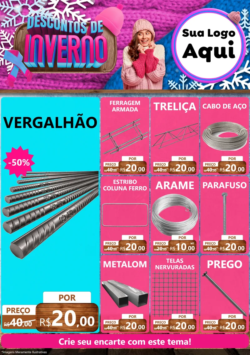 Modelo de Encarte para Encarte A4 Vertical com o tema Descontos de Inverno para Ferragens