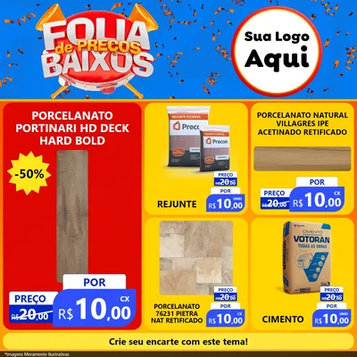 Modelo de Rede Social para Feed Facebook com o tema Folia de Preços Baixos para Pisos e revestimentos