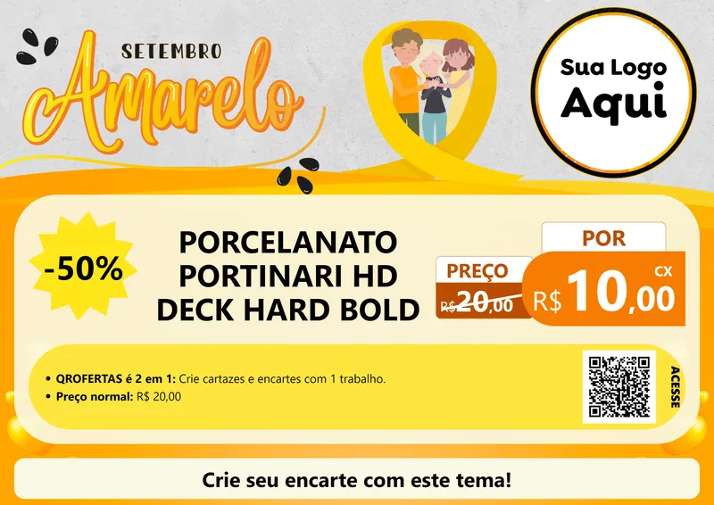Modelo de Cartaz para Cartaz A4 Horizontal com o tema Setembro Amarelo para Pisos e revestimentos