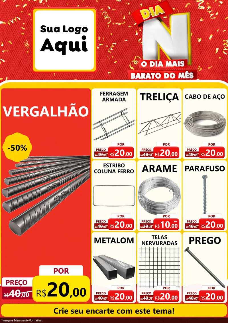 Modelo de Encarte para Encarte A4 Vertical com o tema Dia N o Dia Mais Barato do Mês para Ferragens