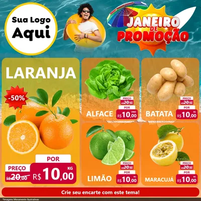 Modelo de Rede Social para Feed Facebook com o tema Janeiro de Promoção para Hortifrúti