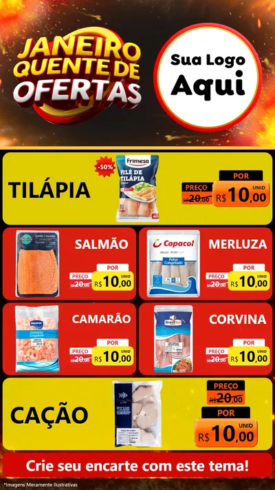 Modelo de TV para TV Vertical com o tema Janeiro Quente de Ofertas para Peixaria