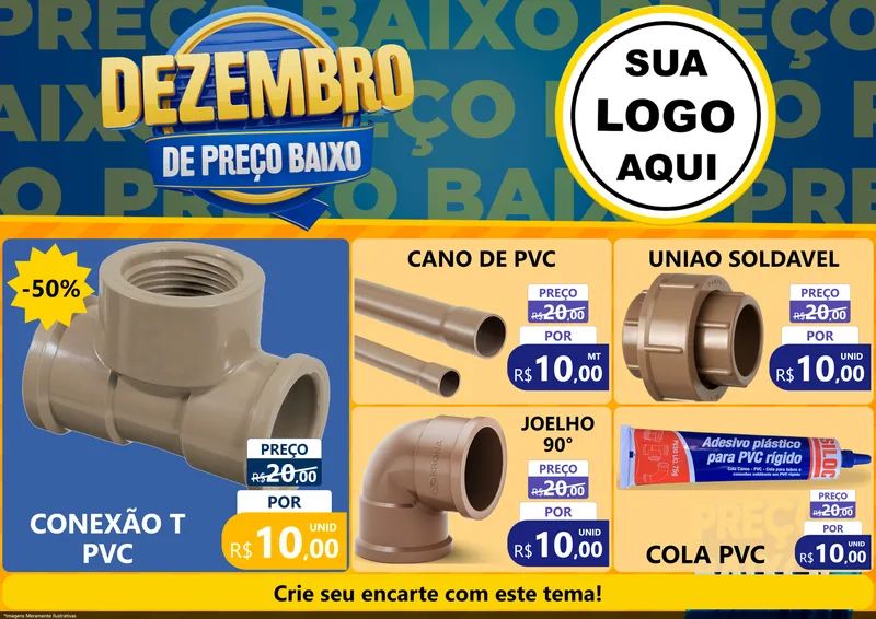 Modelo de Encarte para Encarte A4 Horizontal com o tema Dezembro de Preço Baixo para Tubos e conexões