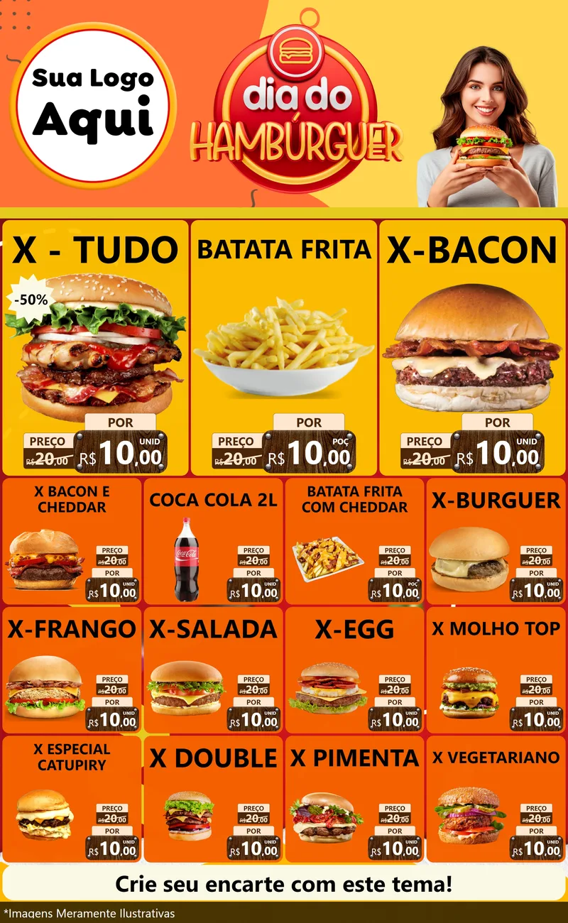 Modelo de Encarte para Encarte Grande com o tema Dia Do Hambúrguer para Hamburgueria