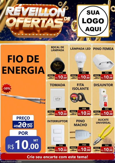 Modelo de Encarte para Encarte A4 Vertical com o tema Réveillon de Ofertas para Materiais Elétricos