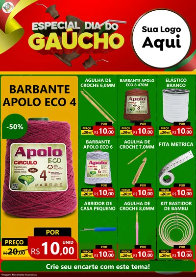 Modelo de Encarte para Encarte A4 Vertical com o tema Especial Dia do Gaúcho para Armarinho e Aviamentos