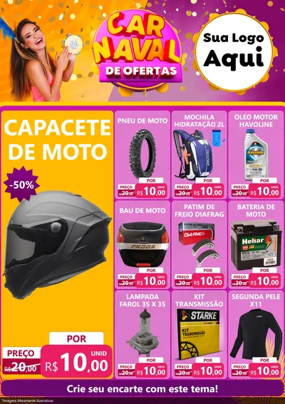 Modelo de Encarte para Encarte A4 Vertical com o tema Carnaval de Ofertas para Moto peças