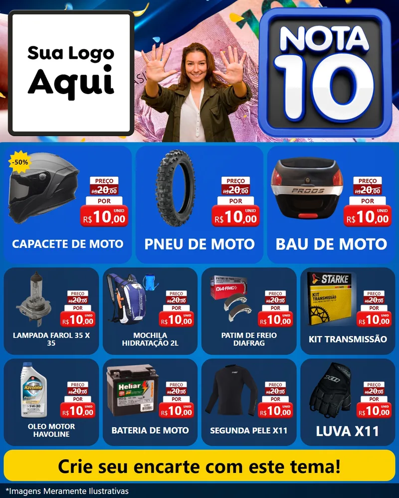 Modelo de Rede Social para Feed Instagram com o tema Nota 10 para Moto peças