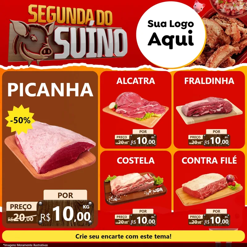 Modelo de Rede Social para Feed Facebook com o tema Segunda do Suíno para Açougue
