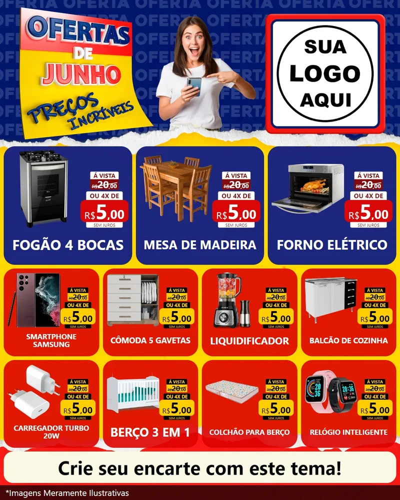 Modelo de Rede Social para Feed Instagram com o tema Ofertas de Junho - Preços Incríveis para Móveis e Eletro