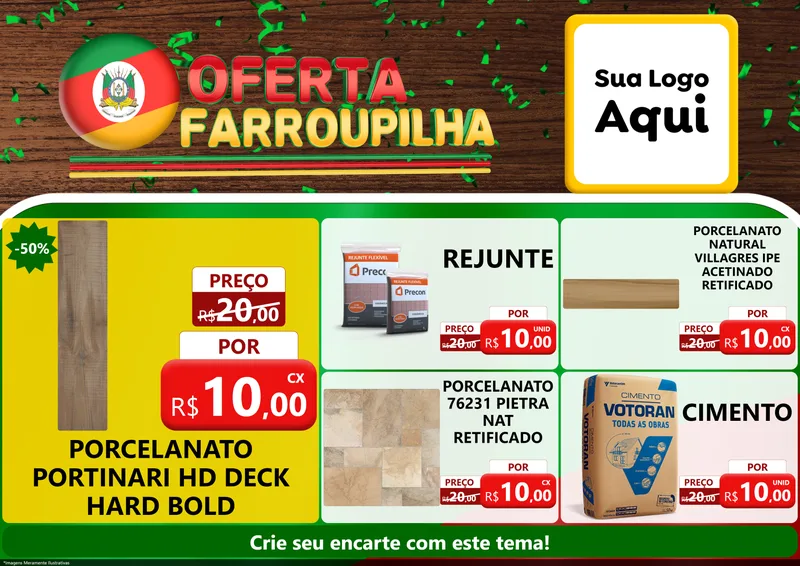 Modelo de Encarte para Encarte A4 Horizontal com o tema Oferta Farroupilha para Pisos e revestimentos