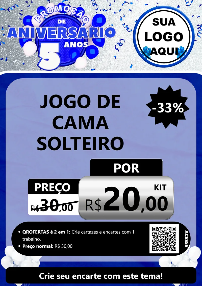 Modelo de Cartaz para Cartaz A4 Vertical com o tema Promoção de Aniversário - 5 Anos para Cama, Mesa e Banho
