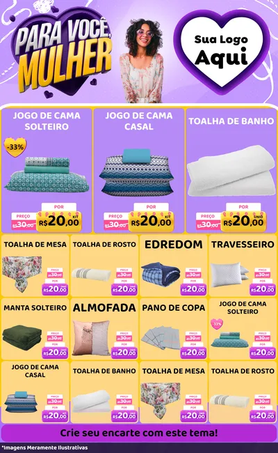Modelo de Encarte para Encarte Grande com o tema Para Você, Mulher para Cama, Mesa e Banho