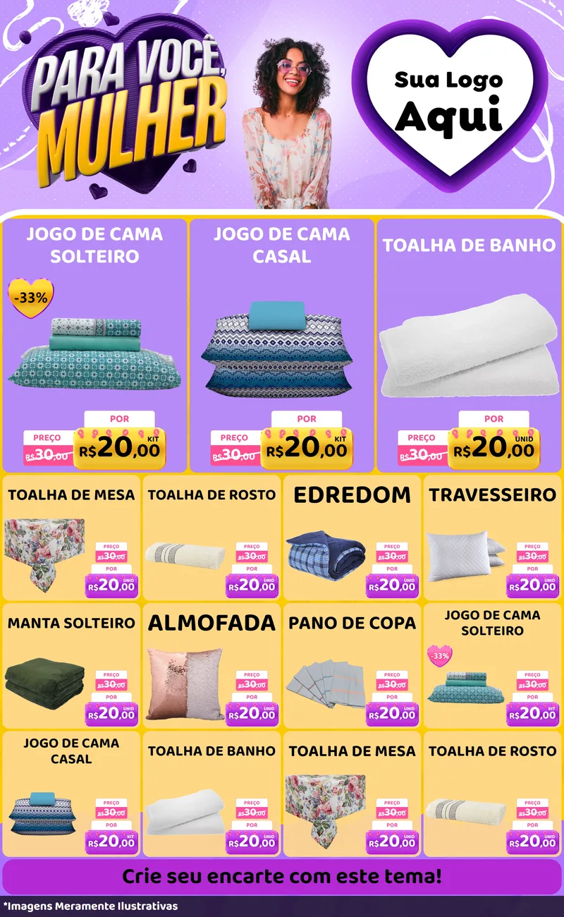 Modelo de Encarte para Encarte Grande com o tema Para Você, Mulher para Cama, Mesa e Banho