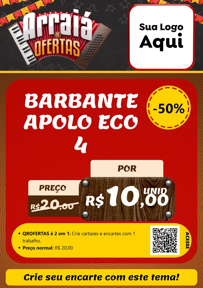 Modelo de Cartaz para Cartaz A4 Vertical com o tema Arraiá de Ofertas - Junina para Armarinho e Aviamentos