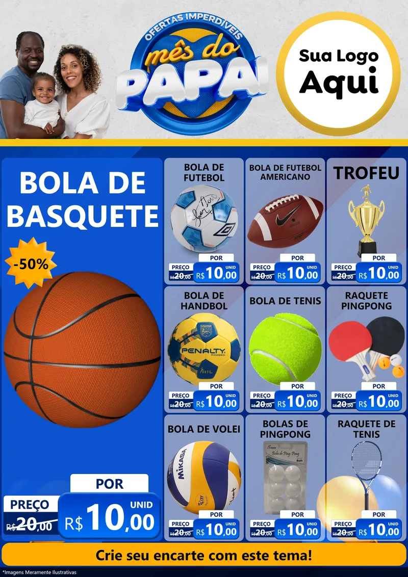 Modelo de Encarte para Encarte A4 Vertical com o tema Ofertas Imperdíveis Mês Do Papai para Artigos Esportivos