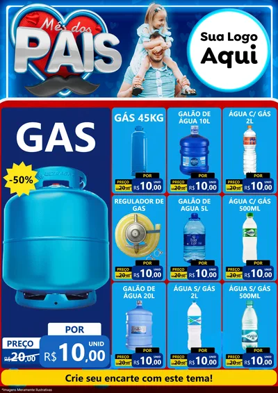 Modelo de Encarte para Encarte A4 Vertical com o tema Mês Dos Pais para Água e gás