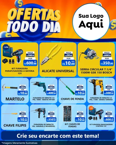 Modelo de Rede Social para Feed Instagram com o tema Ofertas Todo Dia para Maquinas e Ferramentas