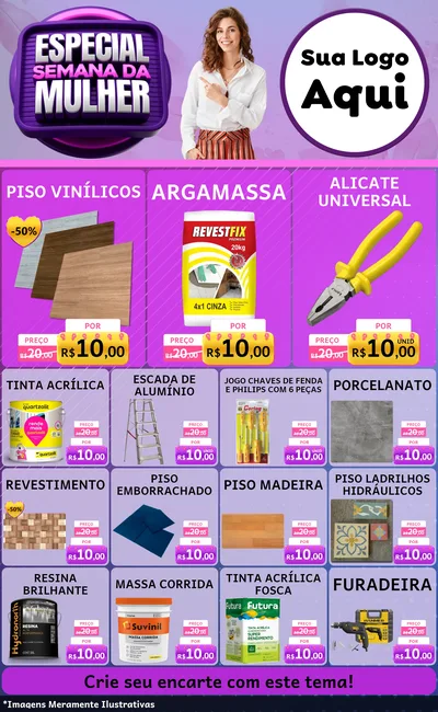 Modelo de Encarte para Encarte Grande com o tema Especial Semana da Mulher para Material para Construção