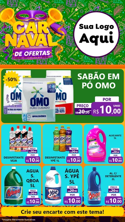 Modelo de Rede Social para Stories com o tema Carnaval de Ofertas para Produtos de Limpeza