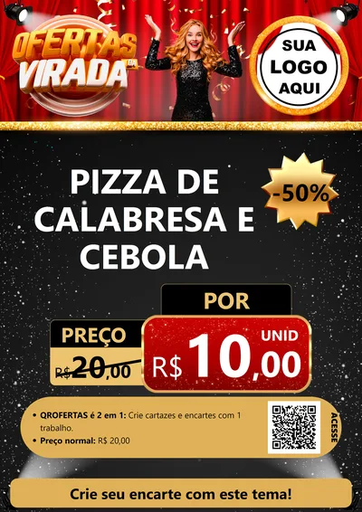 Modelo de Cartaz para Cartaz A4 Vertical com o tema Ofertas da Virada para Pizzaria