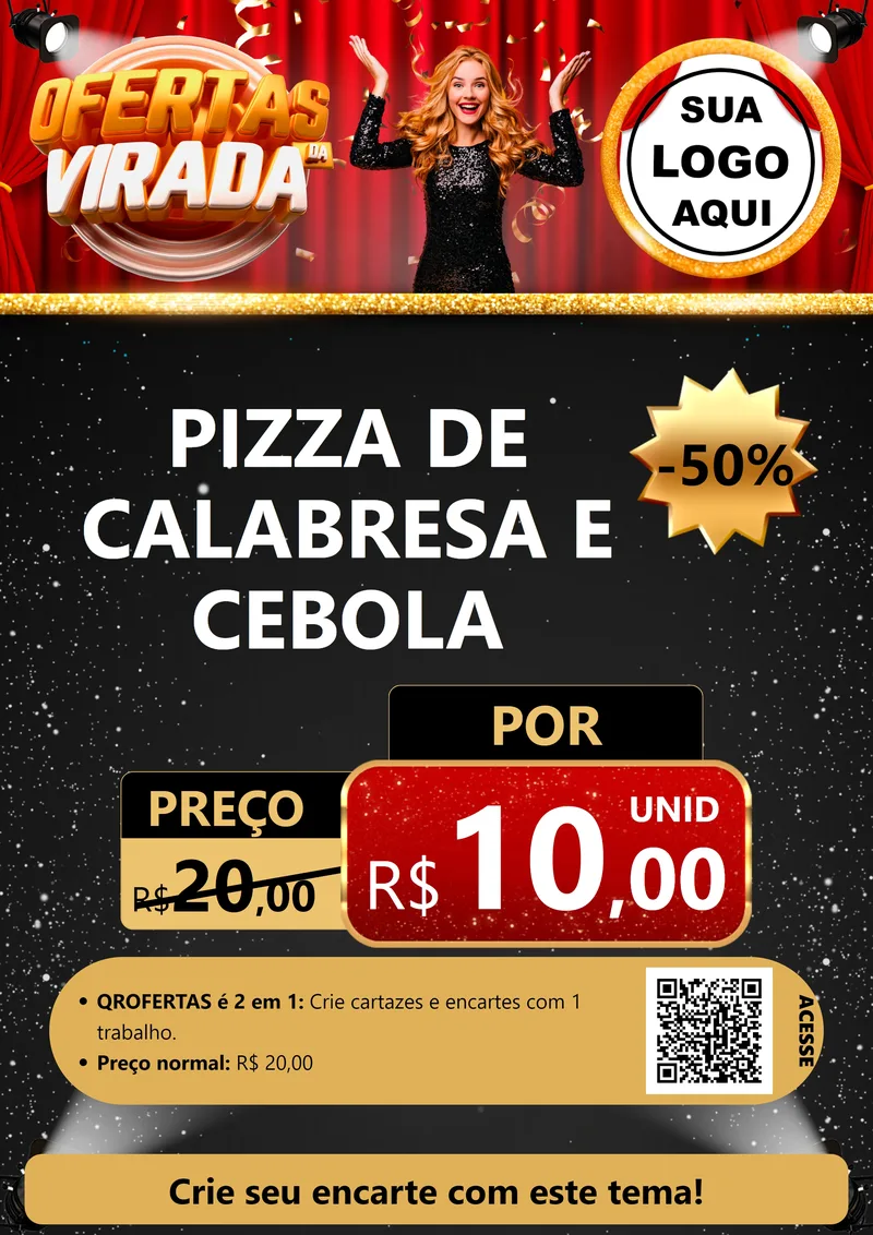 Modelo de Cartaz para Cartaz A4 Vertical com o tema Ofertas da Virada para Pizzaria