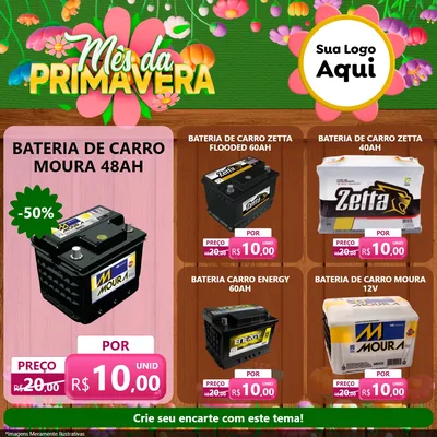 Modelo de Rede Social para Feed Facebook com o tema Mês da Primavera para Baterias Elétricas