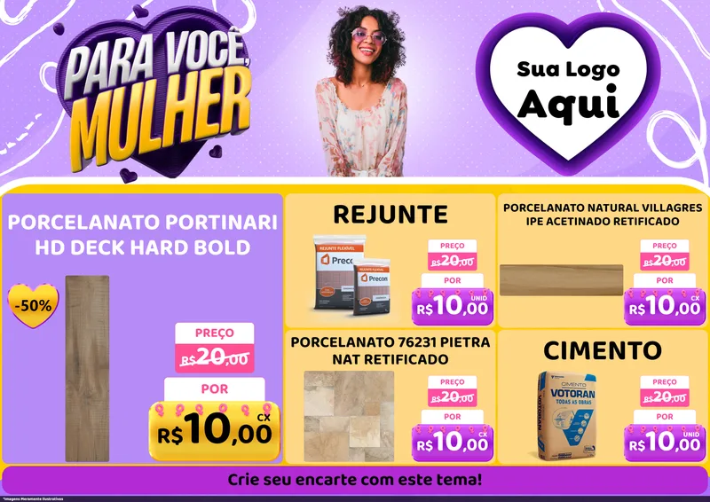 Modelo de Encarte para Encarte A4 Horizontal com o tema Para Você, Mulher para Pisos e revestimentos