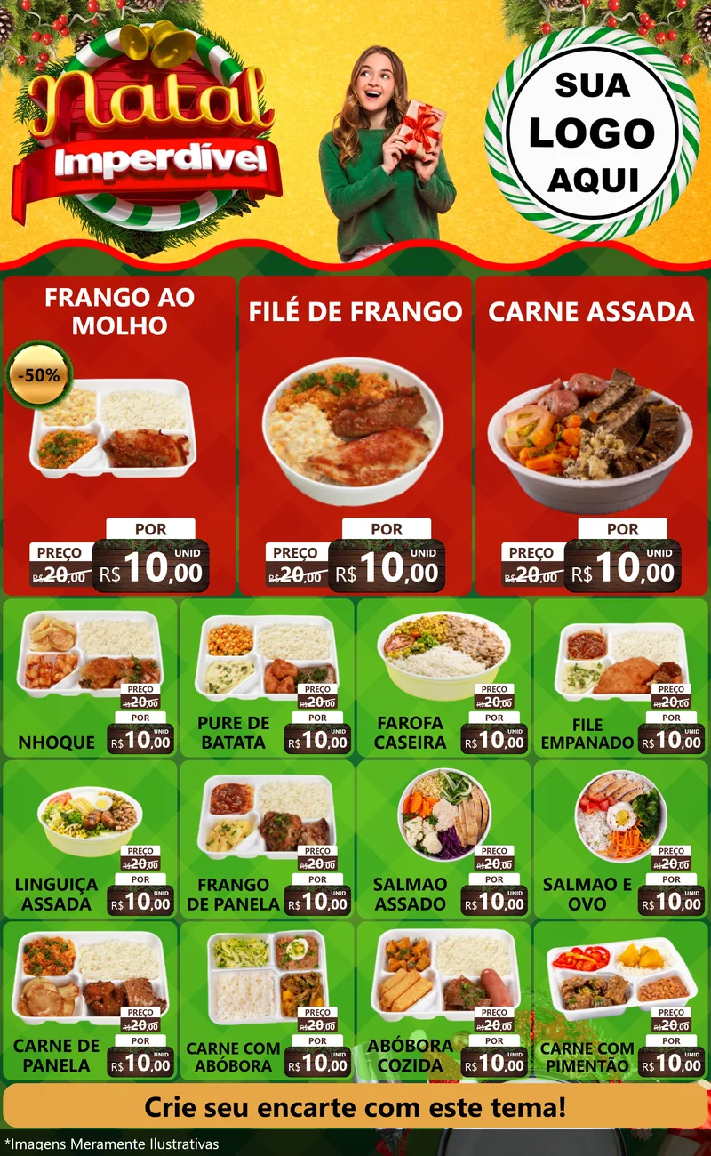 Modelo de Encarte para Encarte Grande com o tema Natal Imperdível para Restaurante