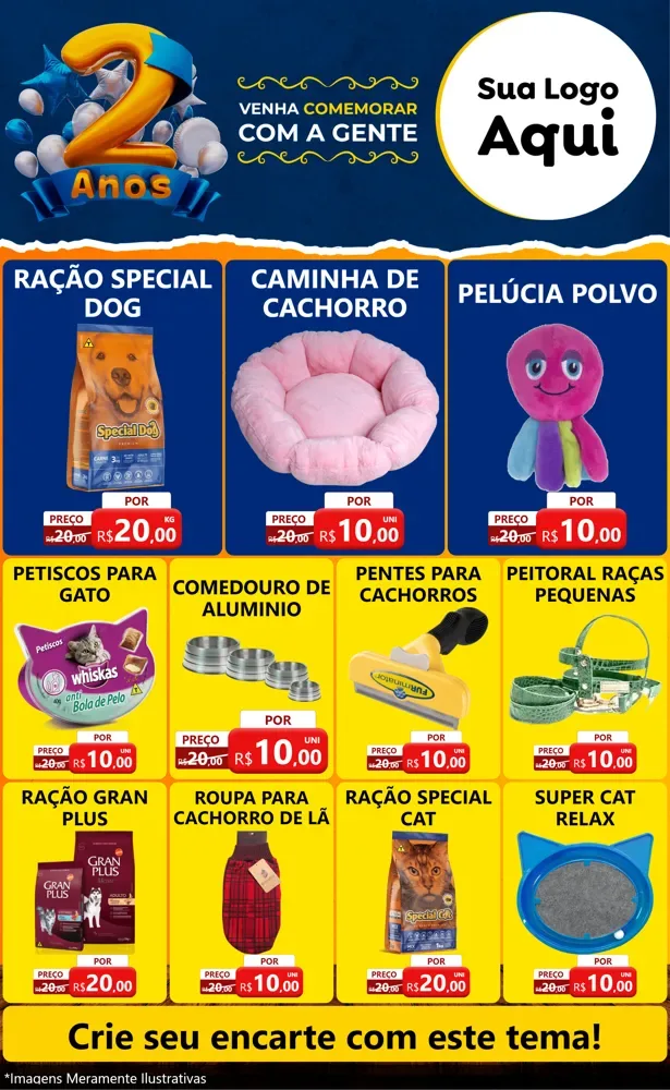Modelo de Encarte para Encarte Grande com o tema Aniversário de 2 anos para Pet Shop