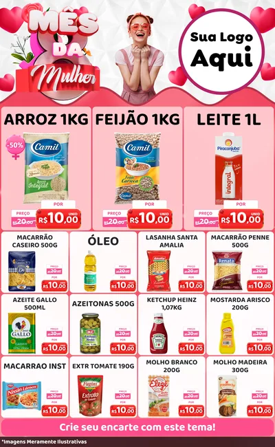 Modelo de Encarte para Encarte Grande com o tema Mês da Mulher para Supermercado