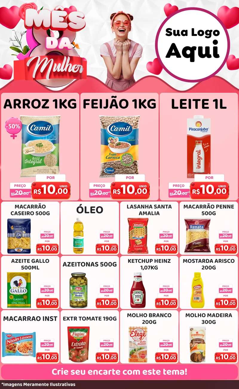Modelo de Encarte para Encarte Grande com o tema Mês da Mulher para Supermercado