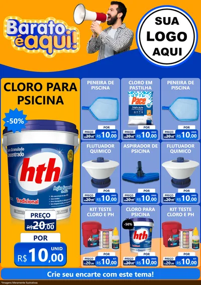 Modelo de Encarte para Encarte A4 Vertical com o tema Barato é aqui para Produtos para Piscina