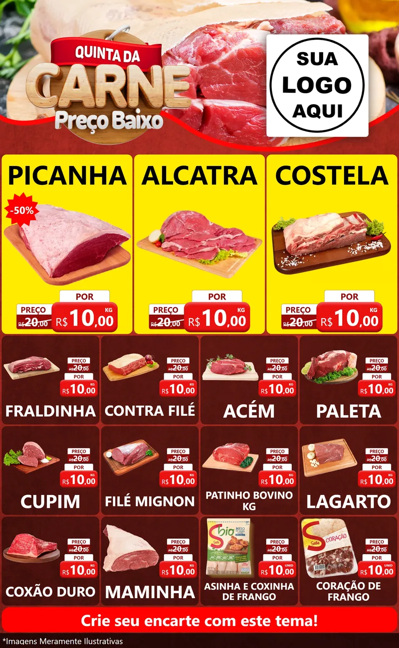 Modelo de Encarte para Encarte Grande com o tema Quinta da Carne para Açougue