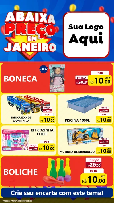 Modelo de TV para TV Vertical com o tema Abaixa Preço em Janeiro para Brinquedos