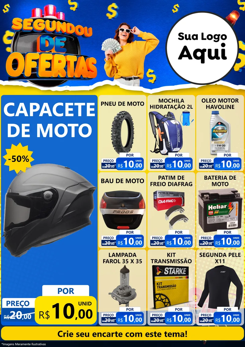 Modelo de Encarte para Encarte A4 Vertical com o tema Segundou de Ofertas para Moto peças