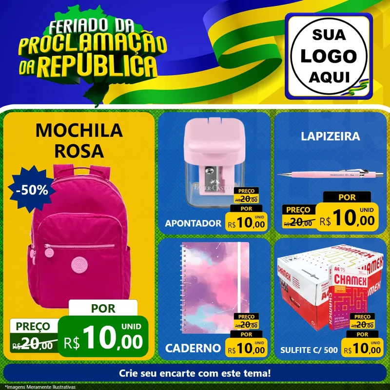 Modelo de Rede Social para Feed Facebook com o tema Feriado da Proclamação da República para Papelaria